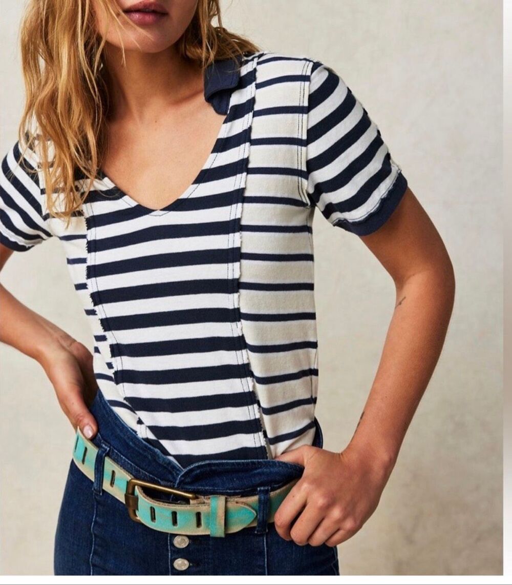 Free People we the free Stripe Up Your Life Polo Striped Women’s small NEW